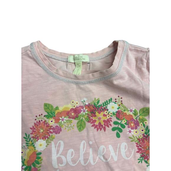 Matilda Jane Girls Size 6 Top – Pink Floral Wreath “Believe in Your Dreams” Tee - Picture 2 of 5